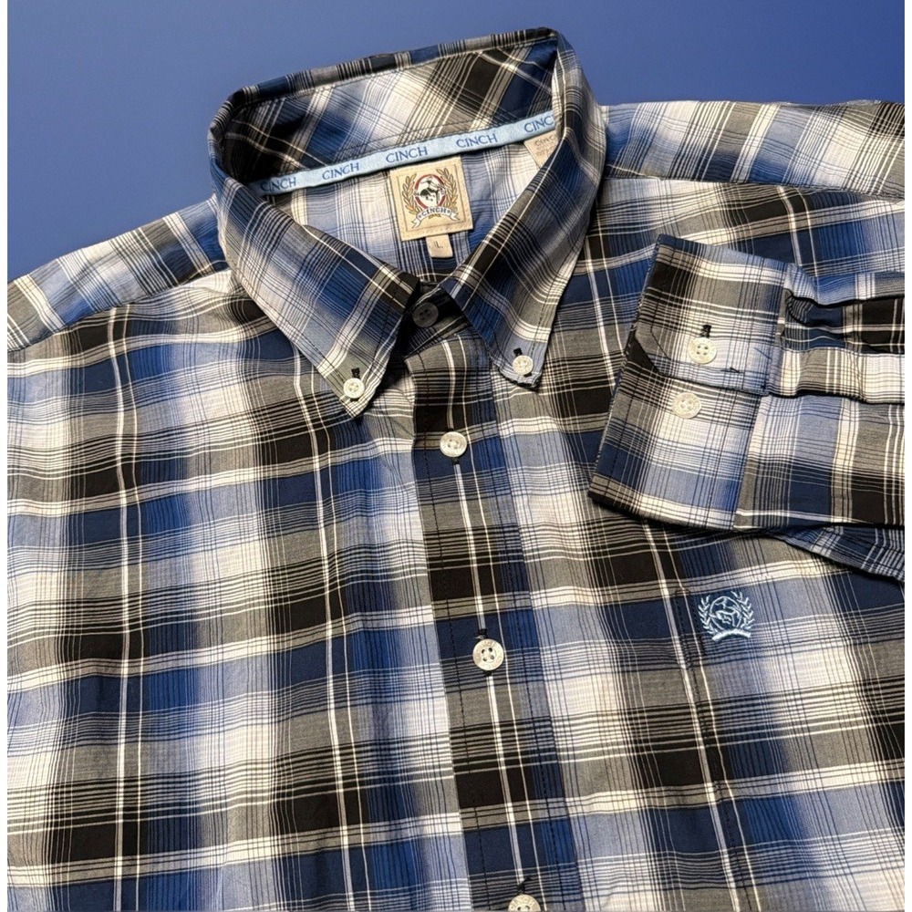 Cinch Button Down Shirt Long Sleeve Western Cowboy Rodeo Blue Plaid Men's‎ Large